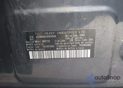 2017 Subaru Legacy 2.5I Premium z USA, uszkodzony, nr VIN 4S3BNAH63H3024554